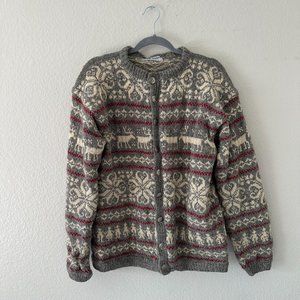 Vintage fair isle Chunky Knit Christmas Sweater Long Sleeve 100% Wool